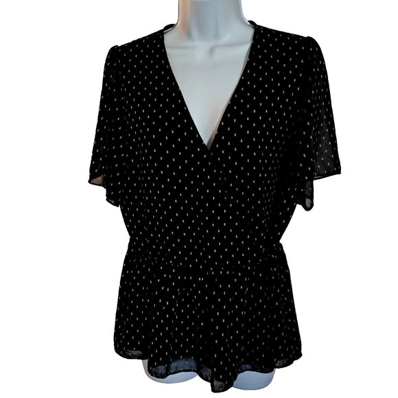 MADEWELL Flutter-Sleeve Peplum Top CLIPDOT blouse Sz MEDIUM Silky soft ROMANTIC - Picture 4 of 15